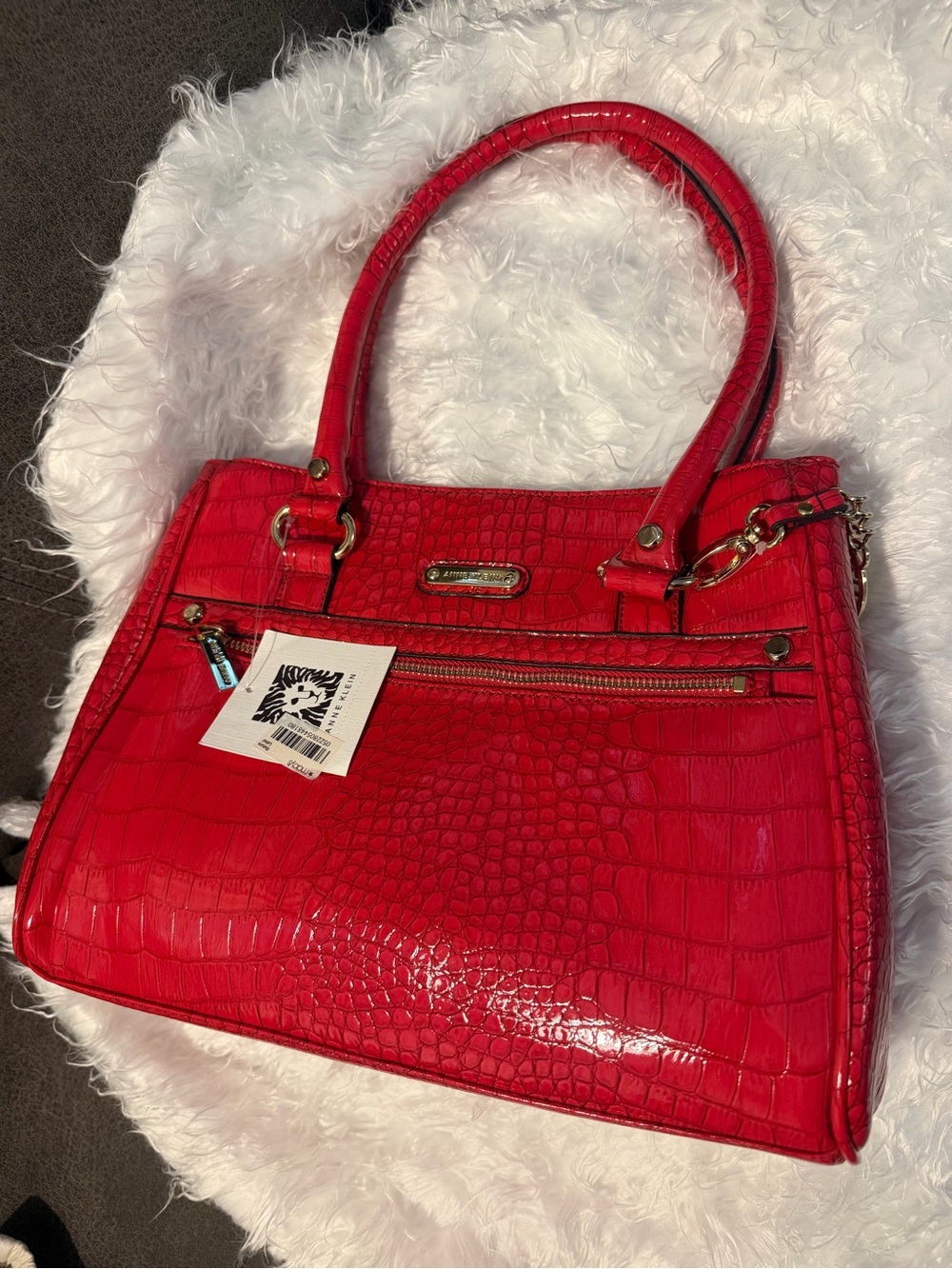 Anne Klein pink Croc-Embossed Shoulder Bag with Gold Hardware